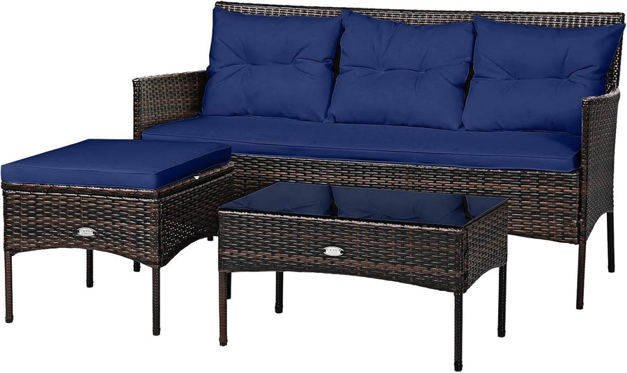 4 Seater Rattan Garden Sofa Set Corner Lounge Table Stool Cushioned