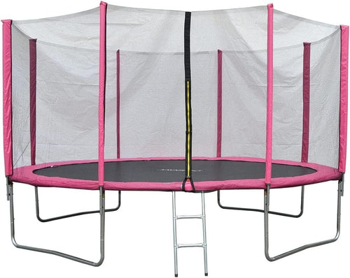 8FT Outdoor Garden Trampoline Safety Net Ladder Padded Poles Pink