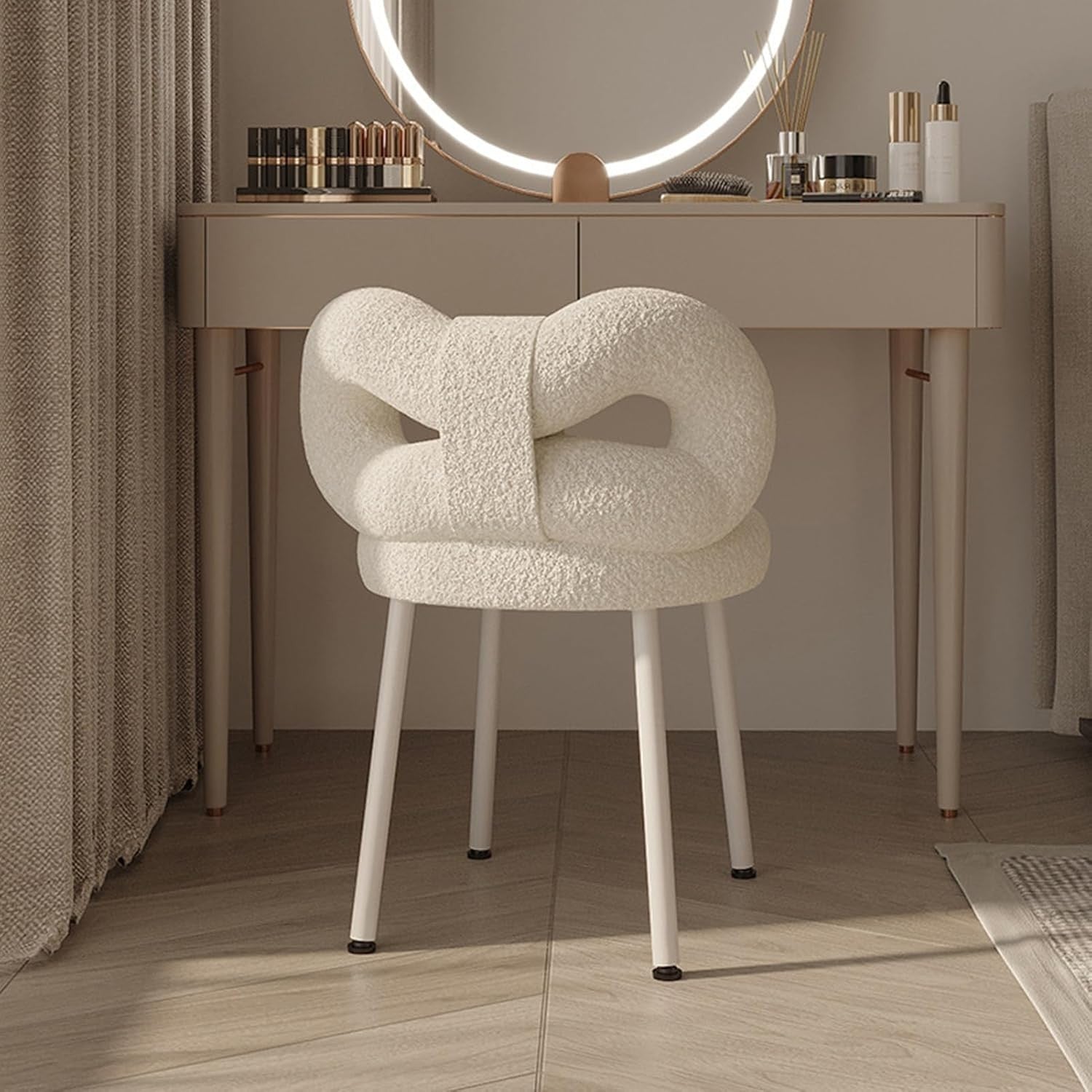 White Velvet Vanity Tub Chair Bow Back Accent Bedroom