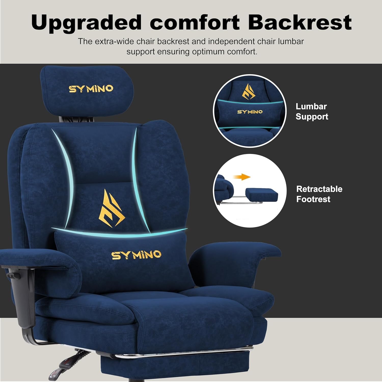 Ergonomic Gaming Chair w/ Footrest Pocket Spring PU Leather Blue