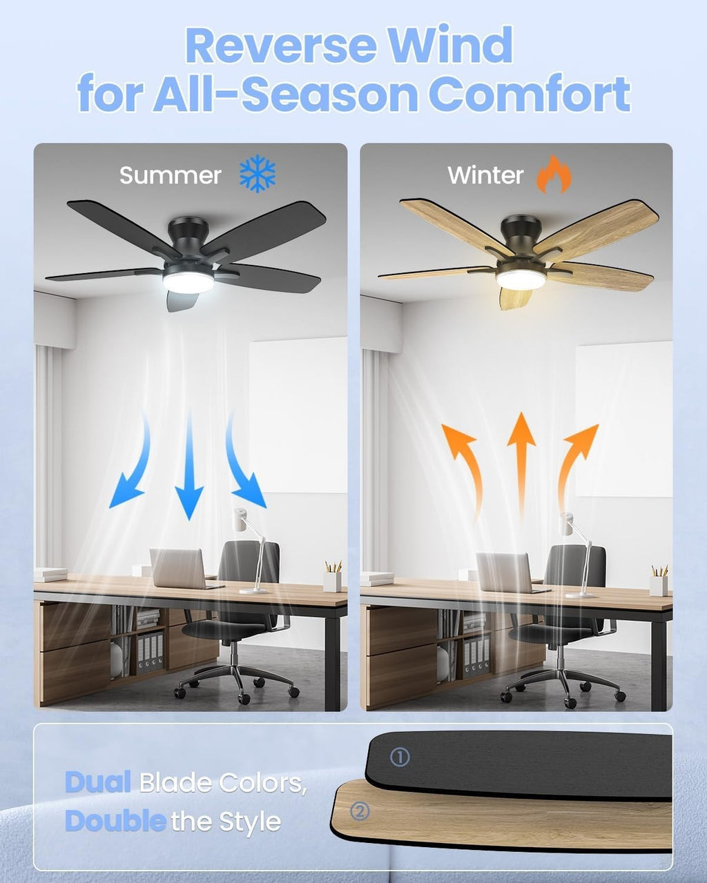 106CM Ceiling Fan Light, 6 Speeds, Reversible DC Motor, LED, Remote, Black/Wood