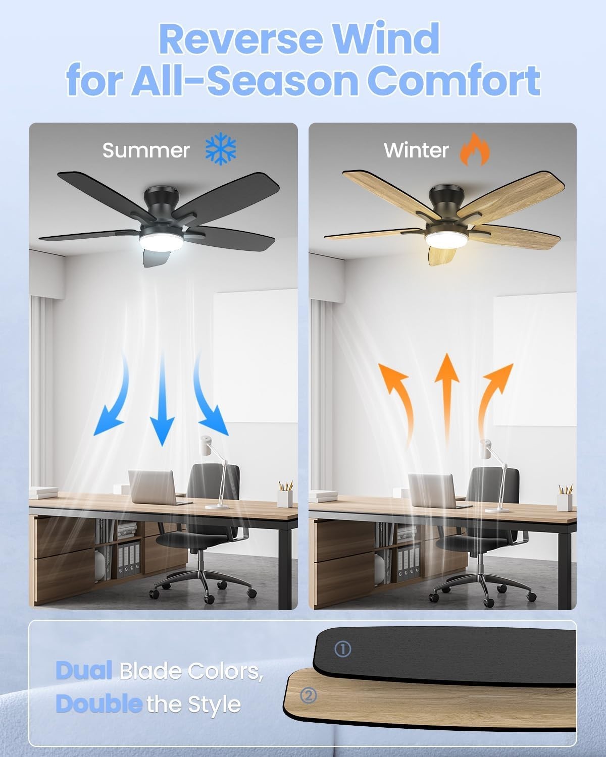 106CM Ceiling Fan Light, 6 Speeds, Reversible DC Motor, LED, Remote, Black/Wood