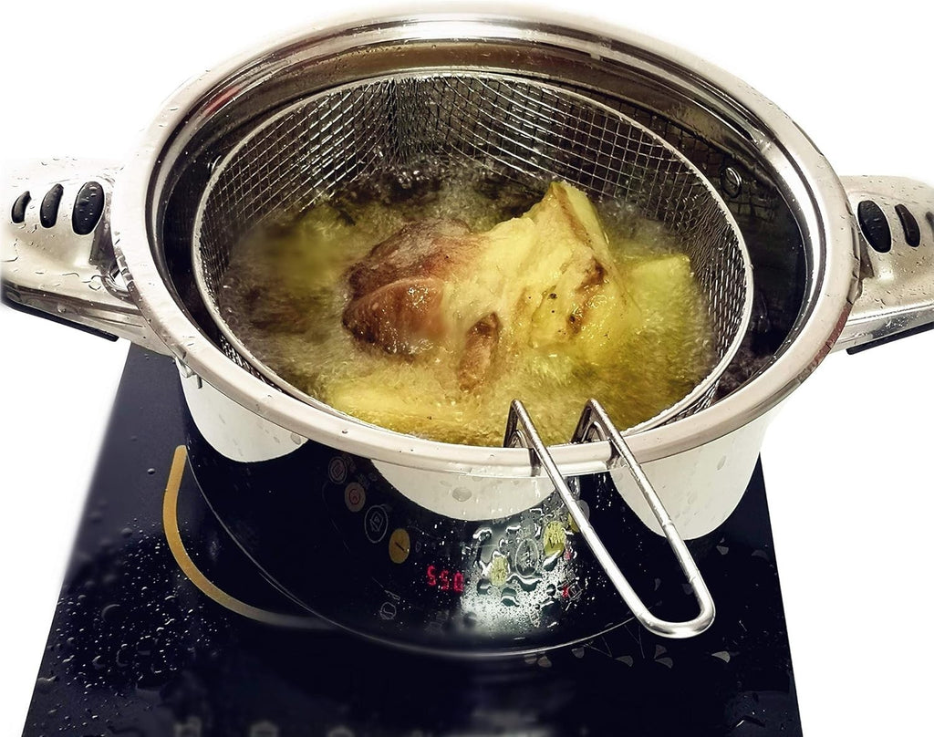 6QT Stainless Steel Deep Fryer Pot Set Basket Lid 3 Ply Saucepan