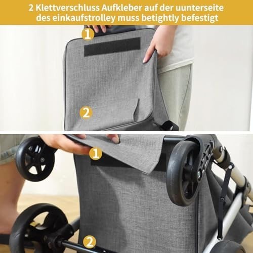 46L Folding Shopping Cart Trolley Insulated Cooler Bag Aluminum Grey