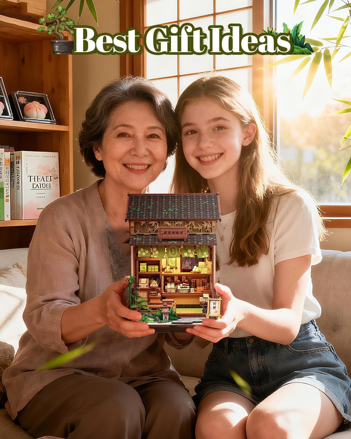 DIY Book Nook Kit Japanese Wagashi Shop LED Miniature Bookend Decor