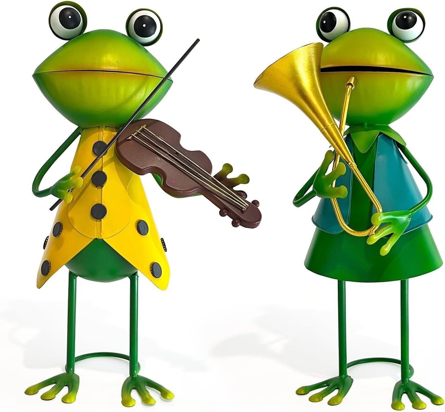 Metal Frog Violin Garden Ornament 3D Outdoor Yard Art Fairy Lawn Decor Statue