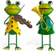 Metal Frog Violin Garden Ornament 3D Outdoor Yard Art Fairy Lawn Decor Statue