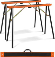 Folding Sawhorse Twin Pack Heavy Duty 375kg Non-Slip Metal Trestles Orange
