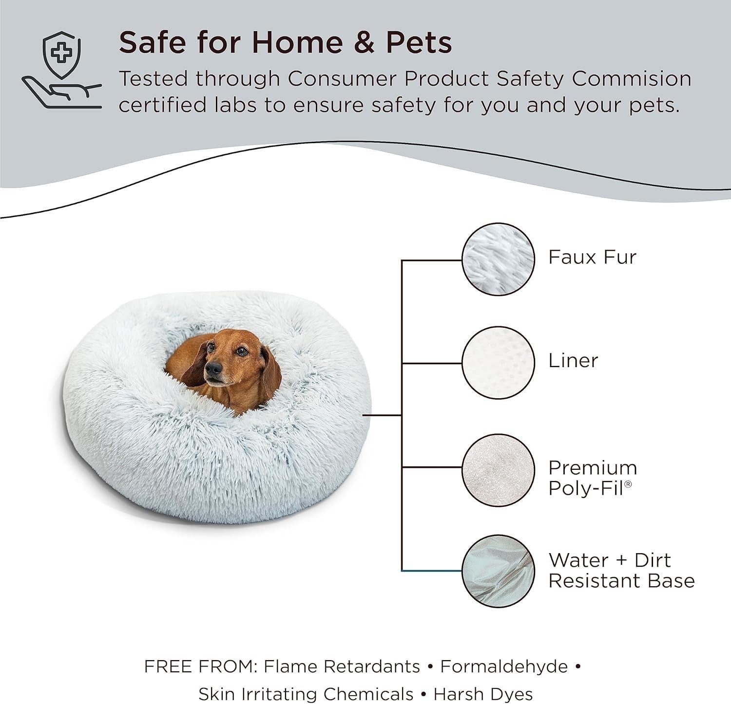Calming Donut Dog Bed 23x23 Shag Fur Anti Anxiety Small Frost