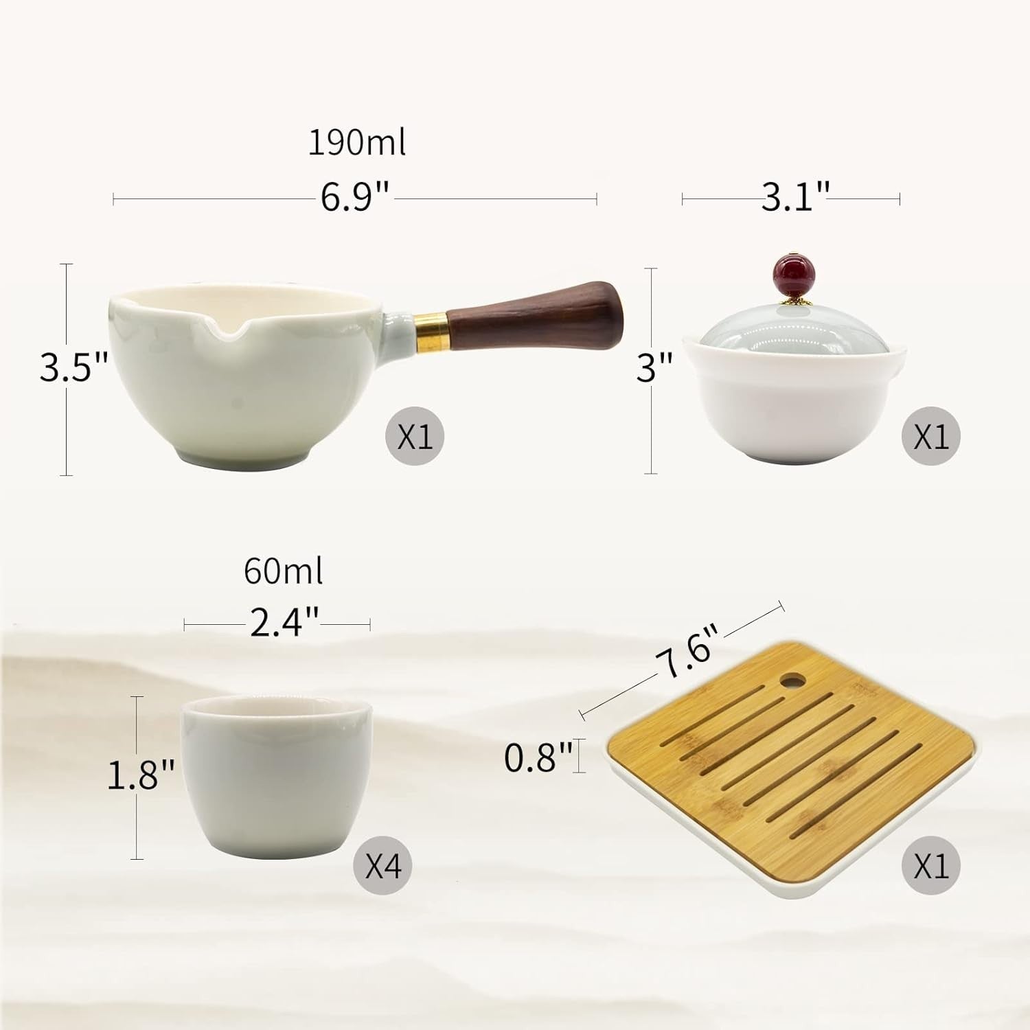 Portable Gongfu Tea Set 360° Rotating Teapot Infuser Travel Grey