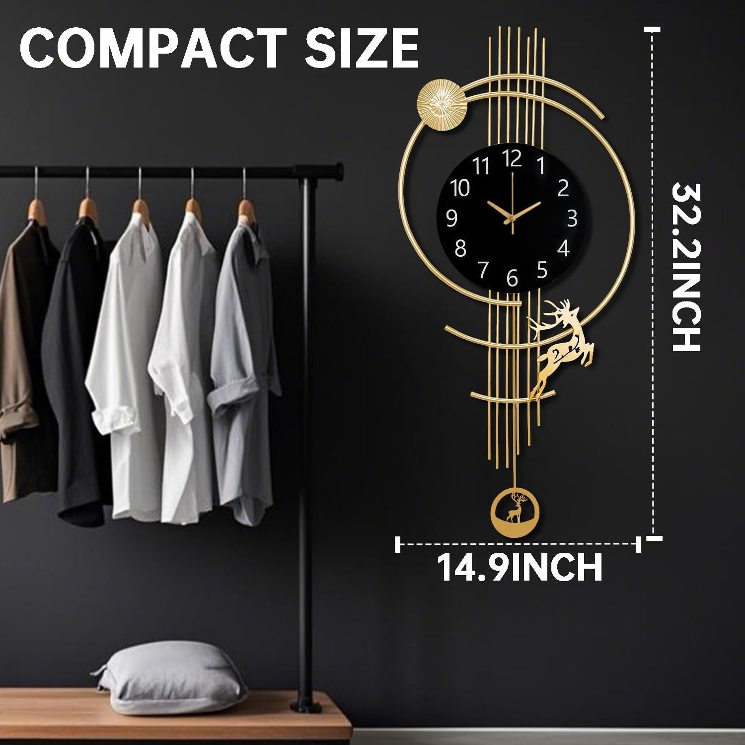 Modern Silent Wall Clock Large Gold Art Deco Living Room Home Decor