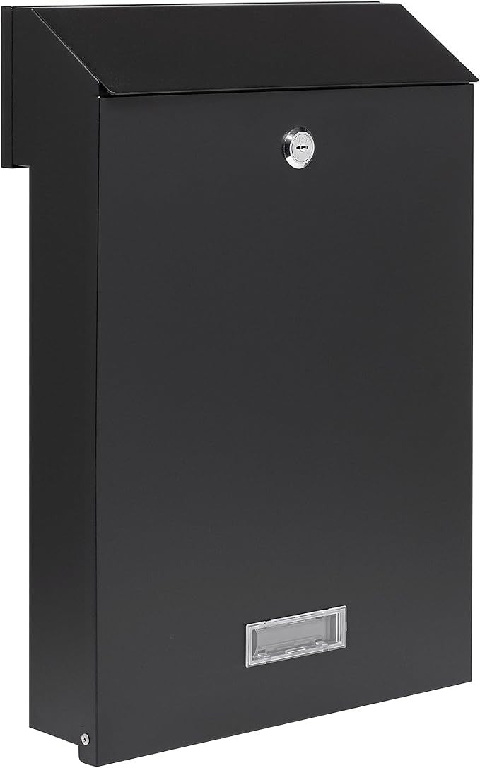 Modern Fence Letterbox Black Matt RAL 9017 Weatherproof Steel Mail Slot