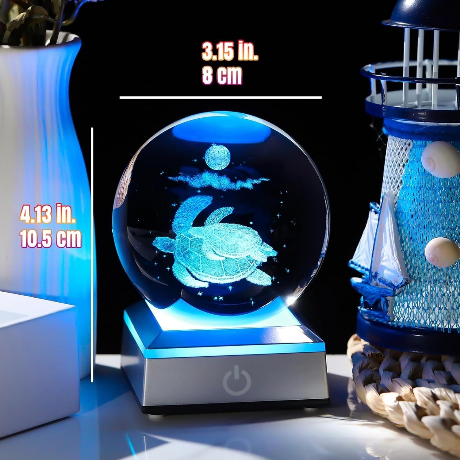 3D Crystal Sea Turtle Ball 8cm LED Light K9 Glass Ornament Gift Home Decor