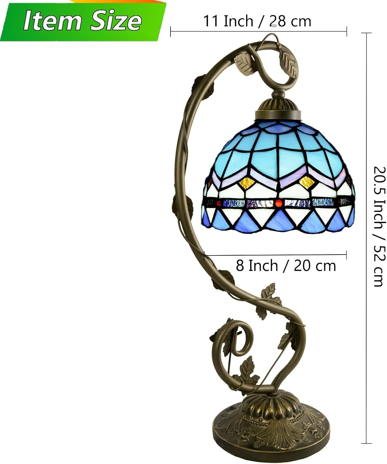 Stained Glass Table Lamp LED Remote Dimming 3 Color Modes for Bedroom