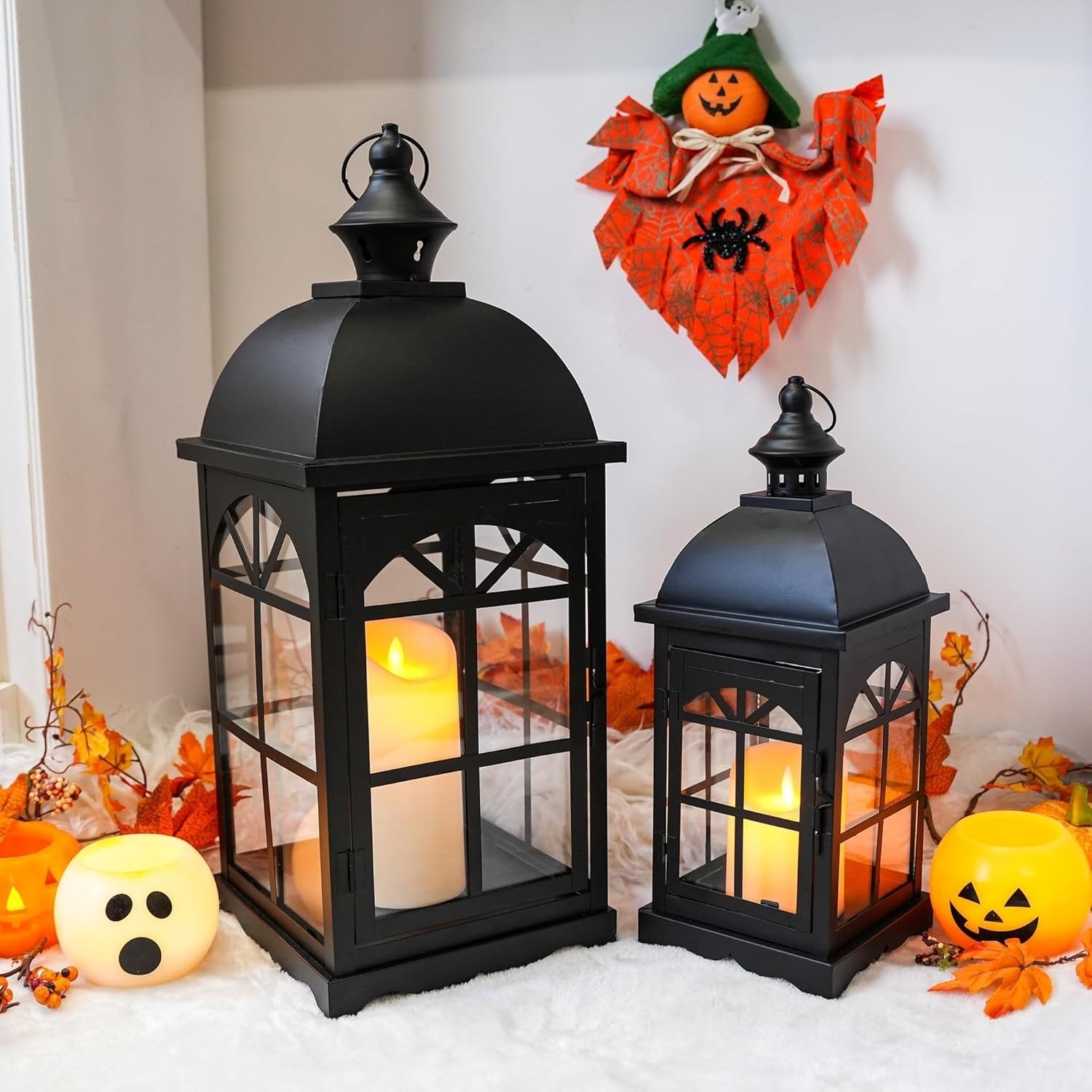 Set of 2 Black Vintage Hanging Candle Lanterns 51.5 cm