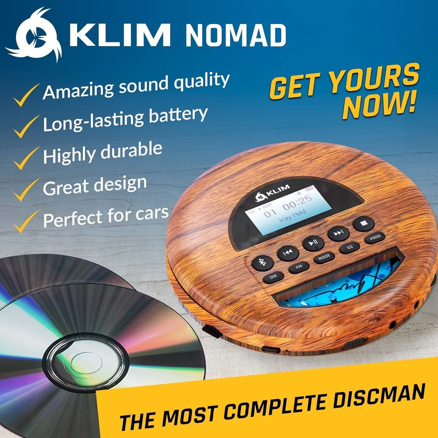 Portable CD Player Bluetooth FM Radio TF Card Rechargeable w Headphones
