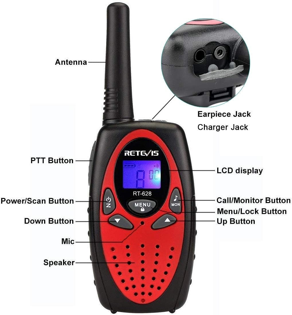 Kids Walkie Talkies Rechargeable 2 Pack VOX 8 Channel Gift Red
