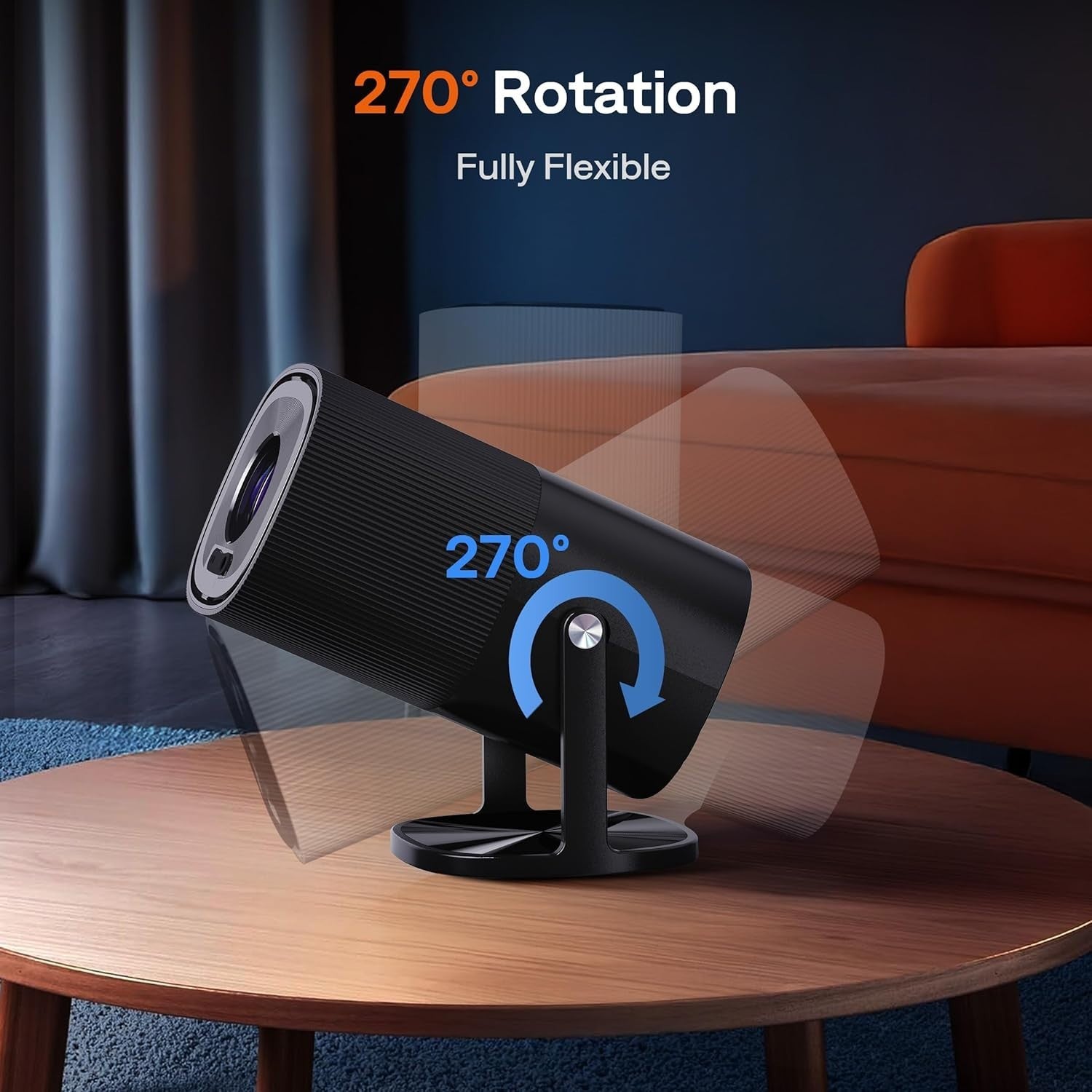 Smart Mini Movie Projector 500 ANSI WiFi 6 Auto Focus 270° Portable 4K