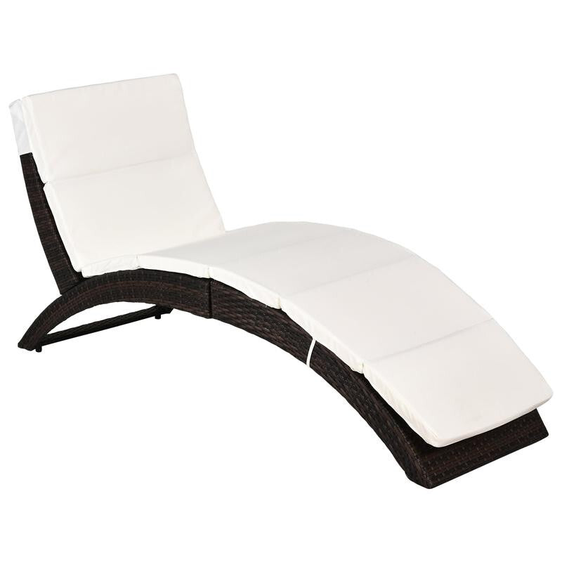 Rattan Sun Lounger Recliner Chair Foldable Garden Bed with Cushion Outdoor