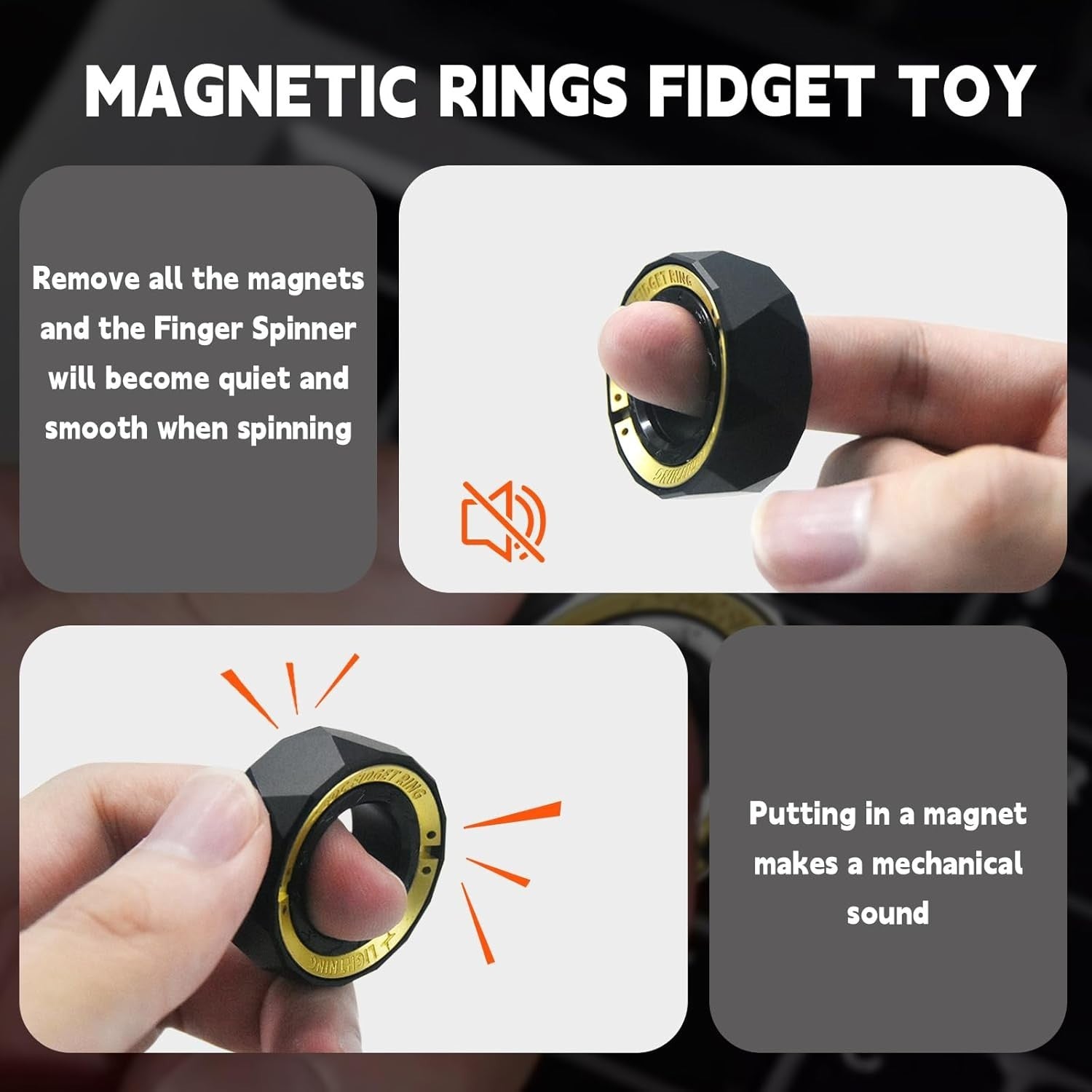 Black Lightning Fidget Ring Metal Click Slider Stress Relief ADHD