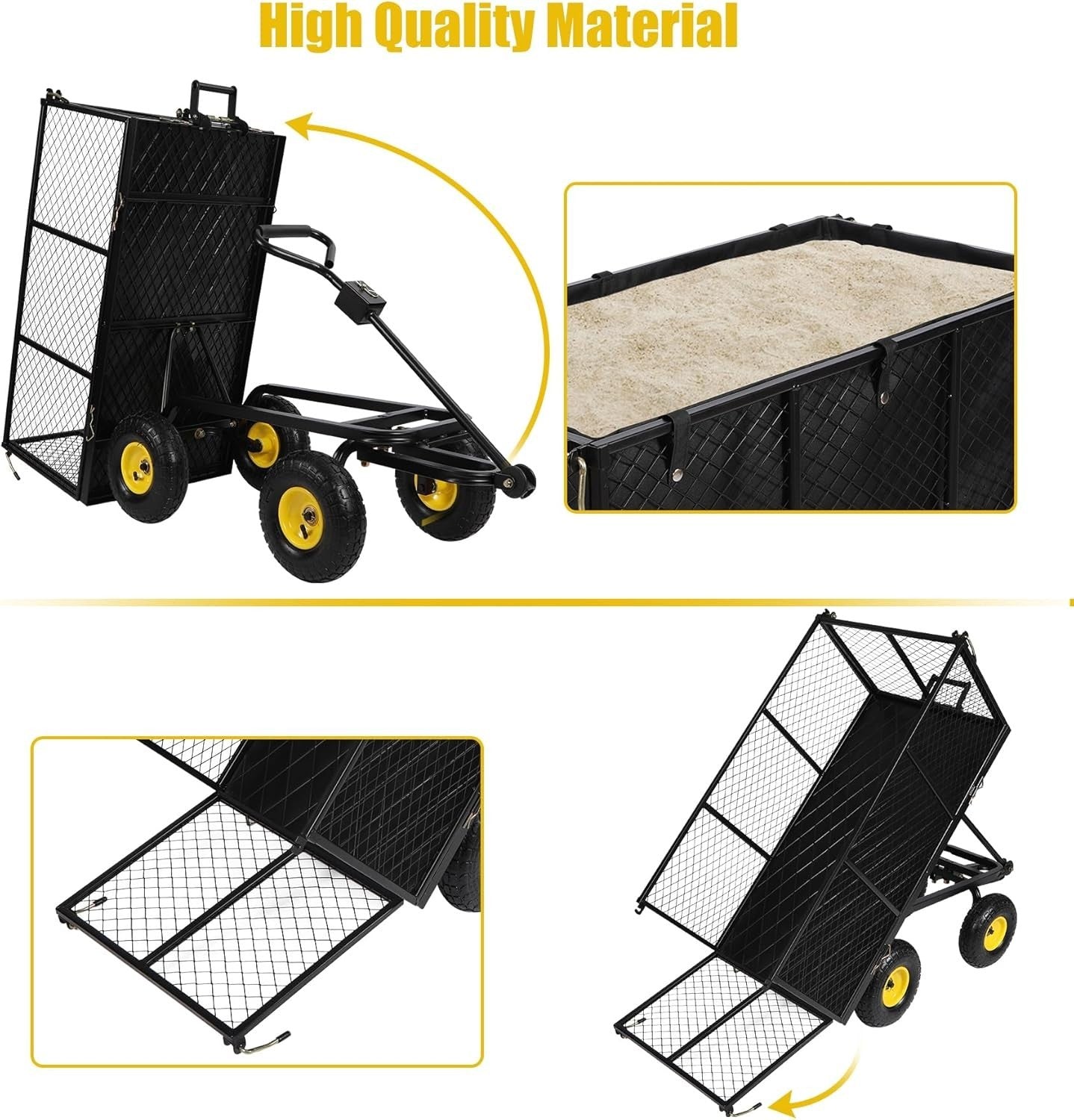 Oversized 800lb Heavy Duty Garden Cart Flatbed Wagon w/ Removable Sides & Dump