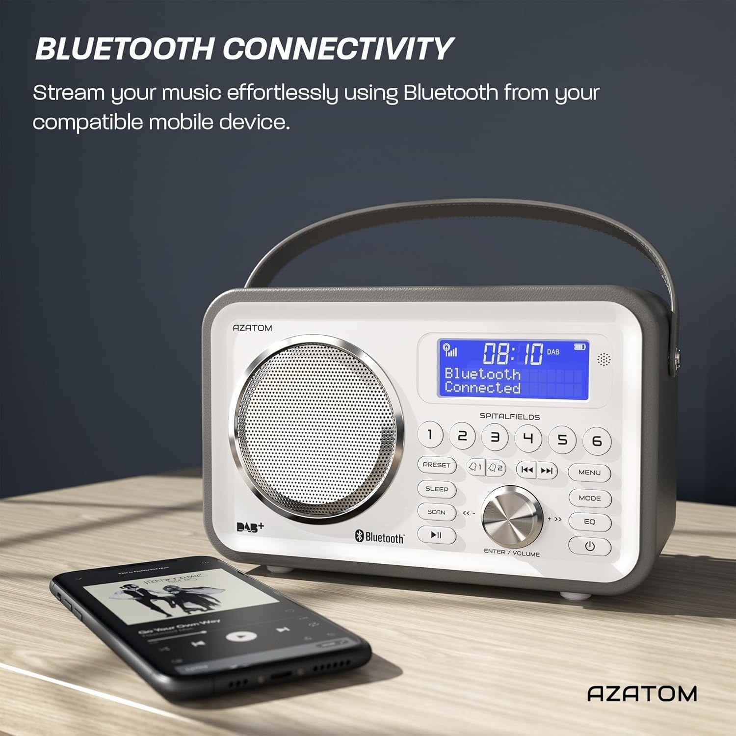 Portable DAB+/FM Digital Radio Bluetooth Leather Rechargeable Alarm