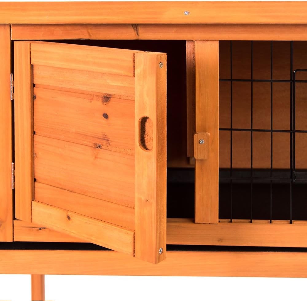 Raised Wooden Rabbit Hutch Outdoor Single Tier Guinea Pig Cage Shelter