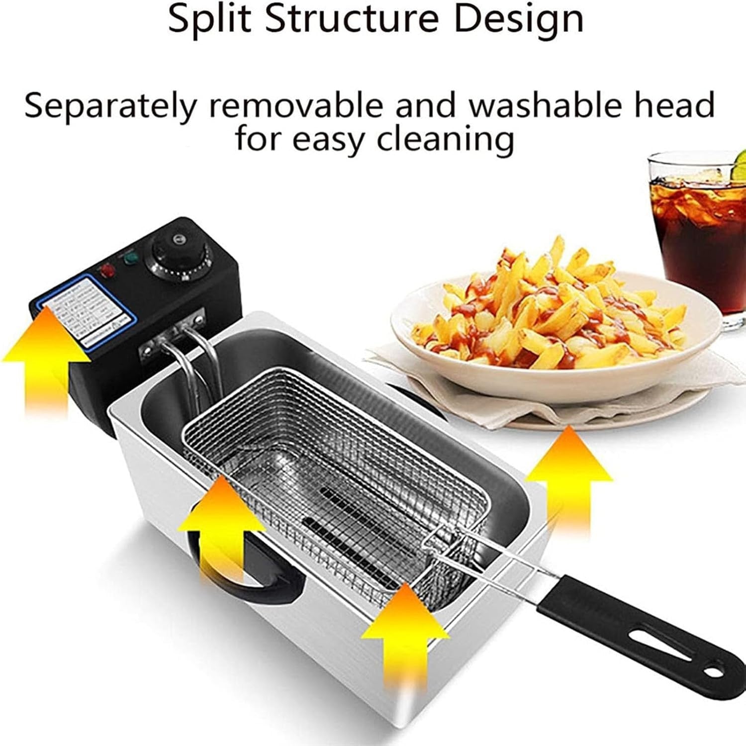 Electric Deep Fat Fryer 4L Stainless Steel Adjustable Temp Basket Lid Countertop