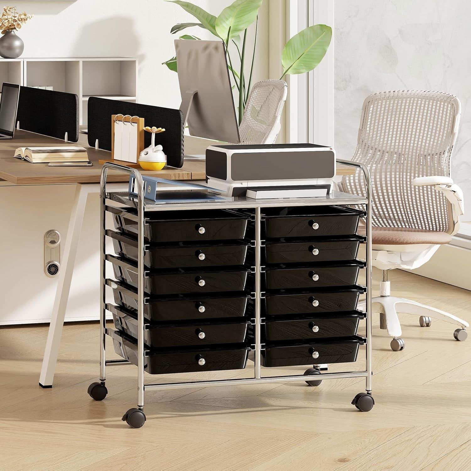 12 Drawer Rolling Storage Cart Utility Trolley Organizer Black Wheels