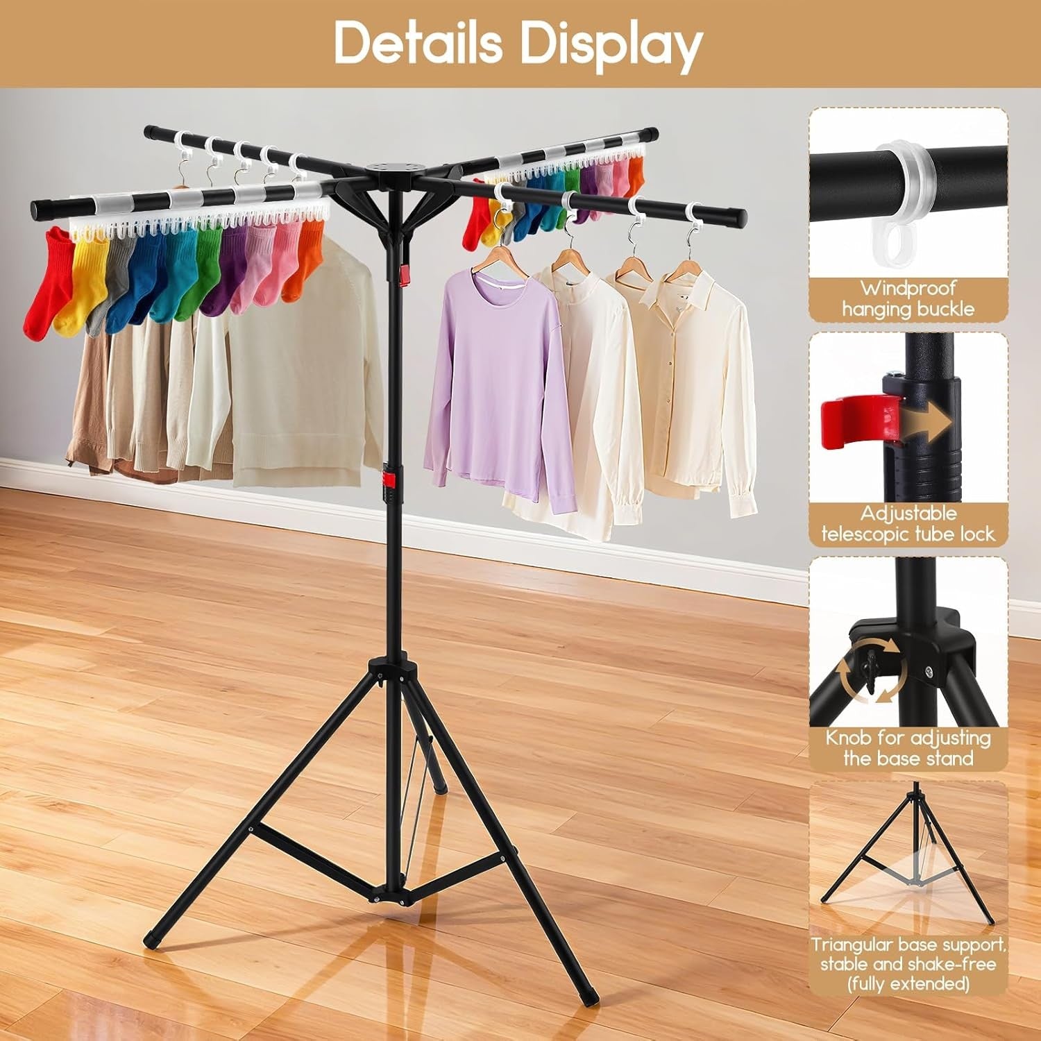 Adjustable Clothes Airer Drying Rack Folding Height Adjustable Space Saving
