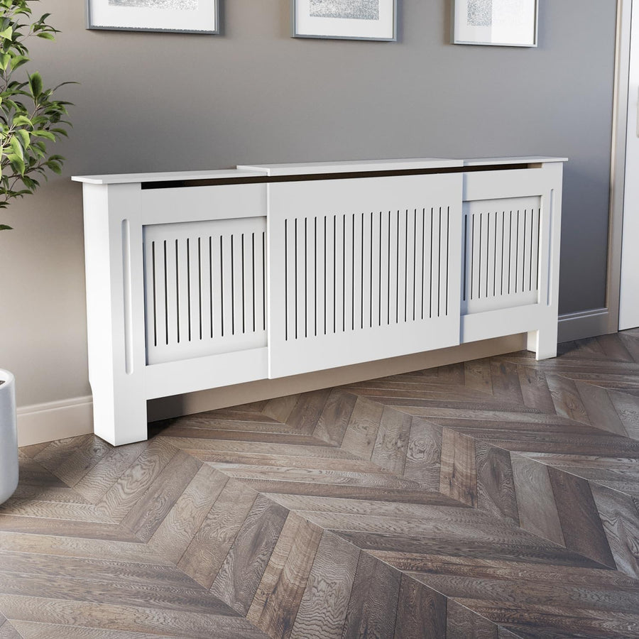 Modern White Radiator Cover Adjustable MDF Slat Cabinet Shelf for Living Room