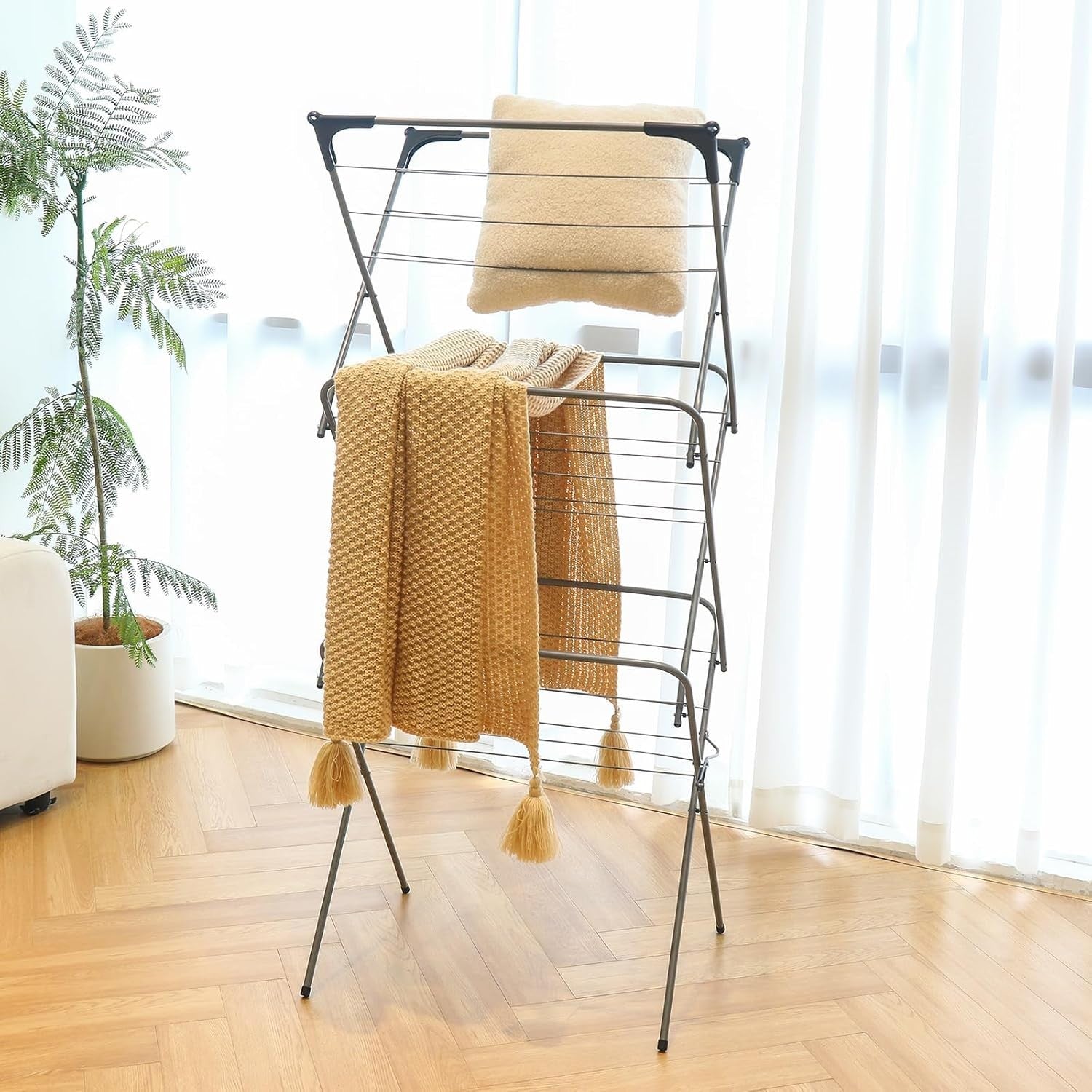 14m Clothes Airer 3 Tier Folding Laundry Drying Rack Heavy Duty Space Saving