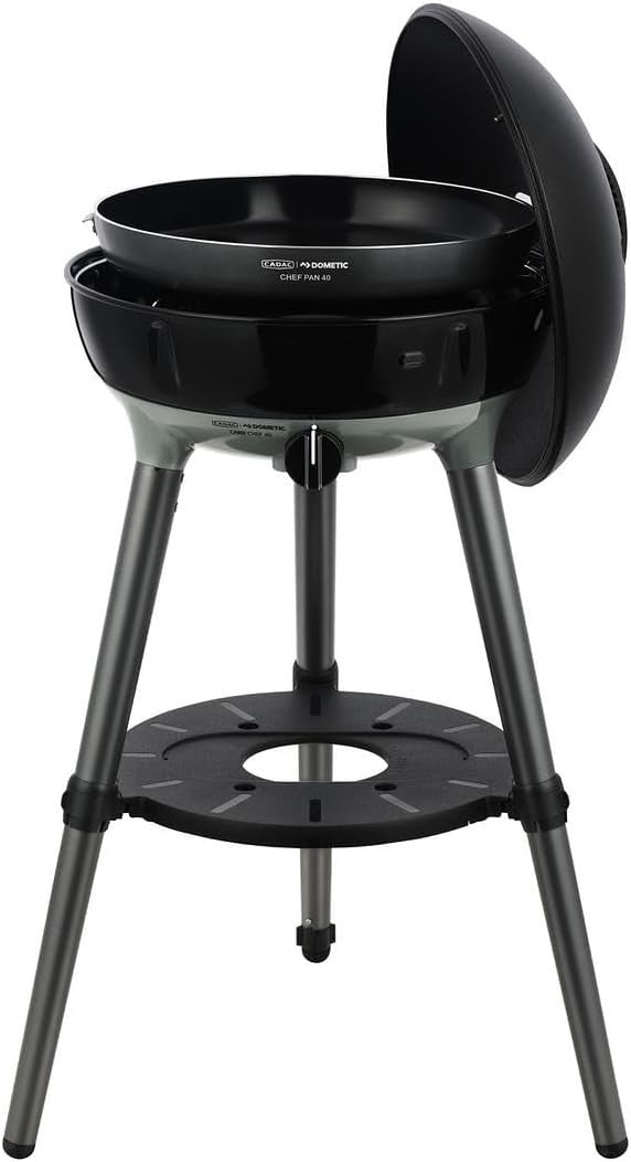 Portable Gas BBQ Grill with Dome Lid Thermometer, Ceramic Chef Pan & Adjustable