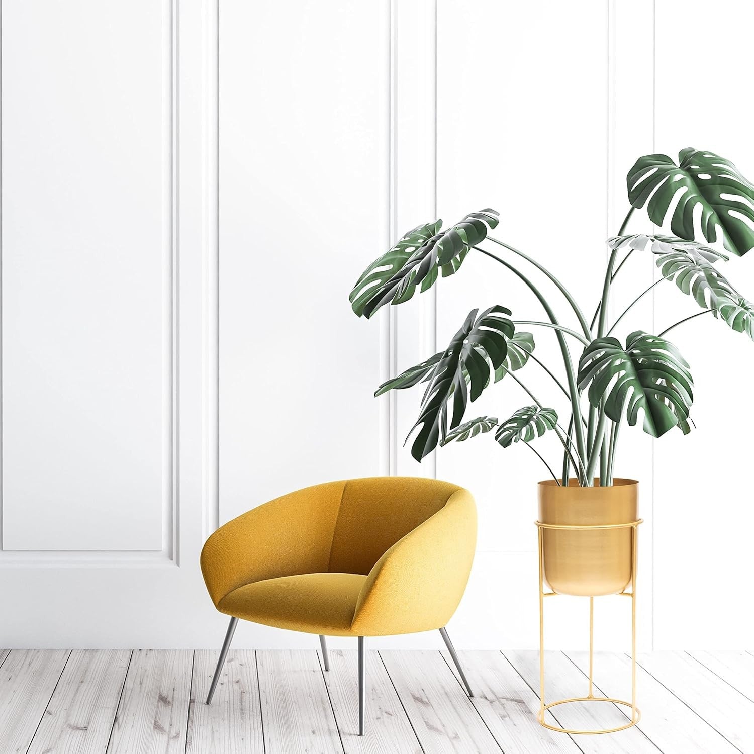 Gold Metal Plant Stand with Pot 50cm Tall Indoor Modern Decorative Planter