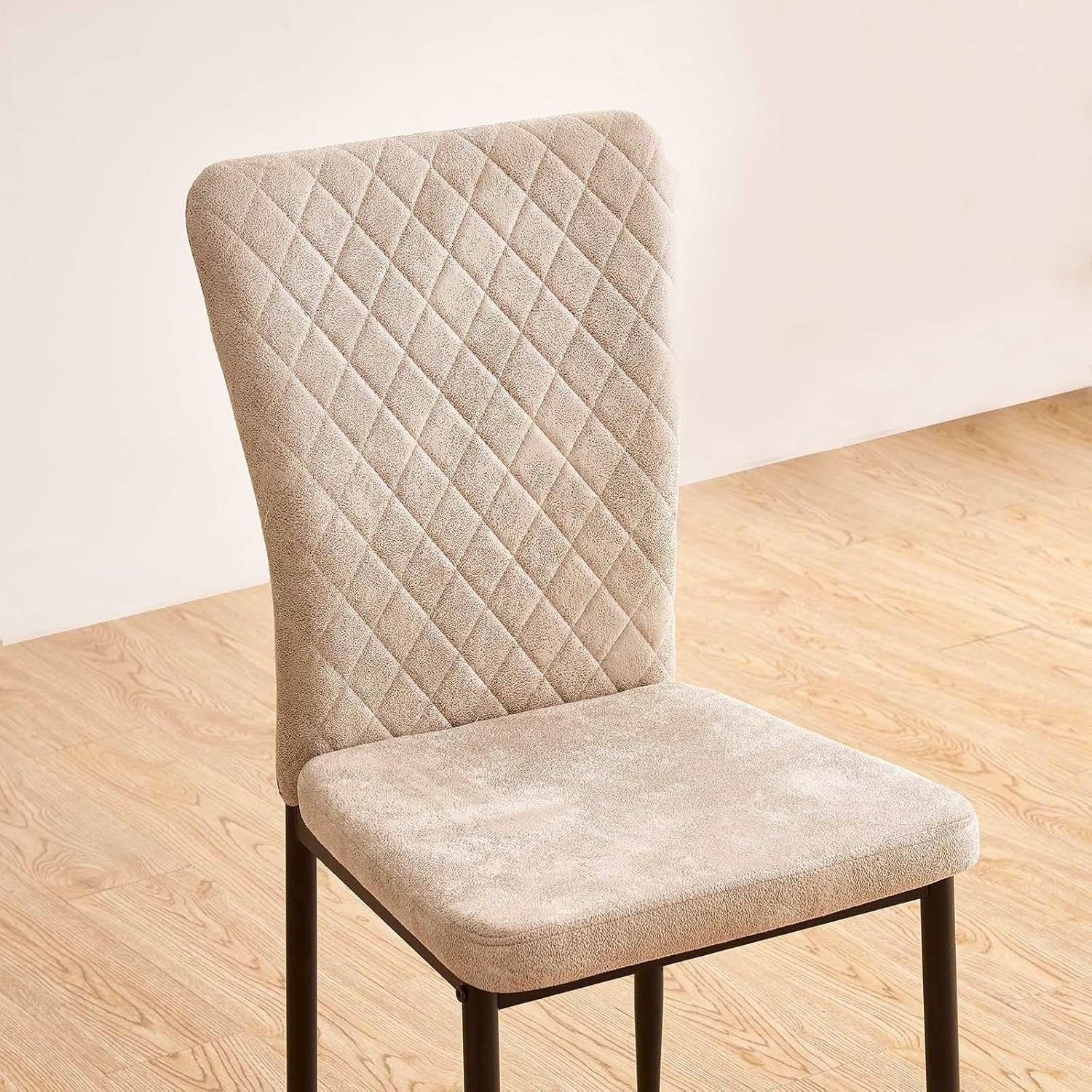 Dining Table Set 6 with 6 Beige Faux Leather Chairs, Oak 150x80cm, Modern Style