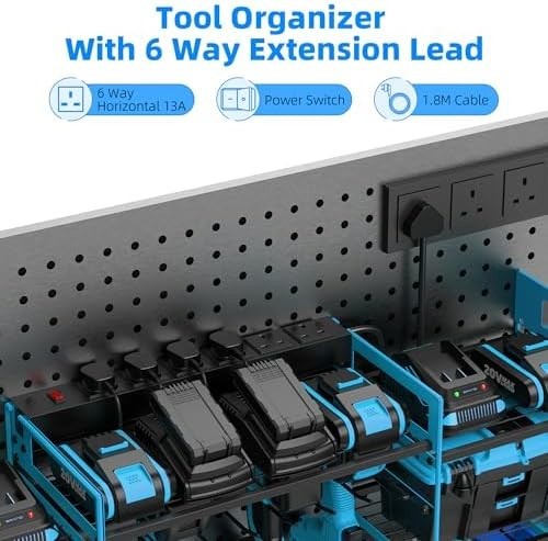 Wall Mounted Power Tool Organizer 8 Drill Charging Rack Blue
