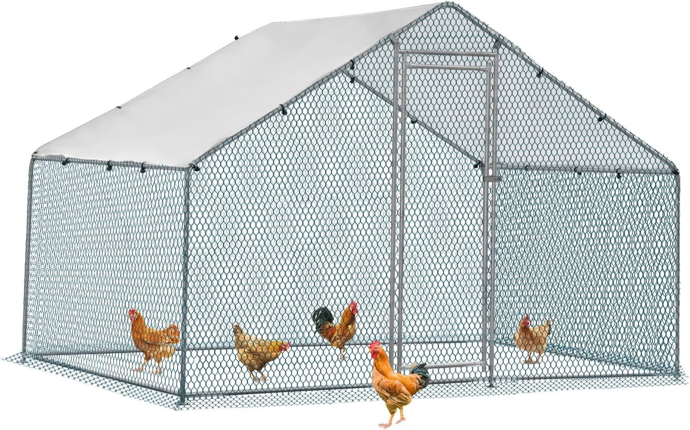 6.5x10FT Walk In Chicken Coop Run Galvanized Steel Pen