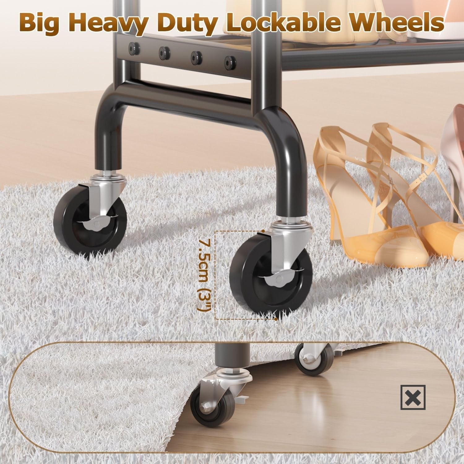 Heavy Duty Double Clothes Rail with Shelves & Wheels – Black