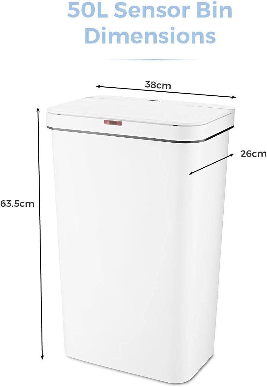 50L Automatic Sensor Kitchen Bin Touchless Motion Waste White