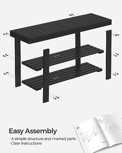 Black Bamboo 3-Tier Shoe Bench | Entryway, Hallway & Bedroom Organizer