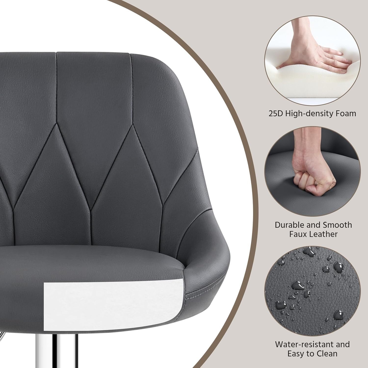 Adjustable Swivel Bar Stools with Backrest & Footrest – Dark Grey