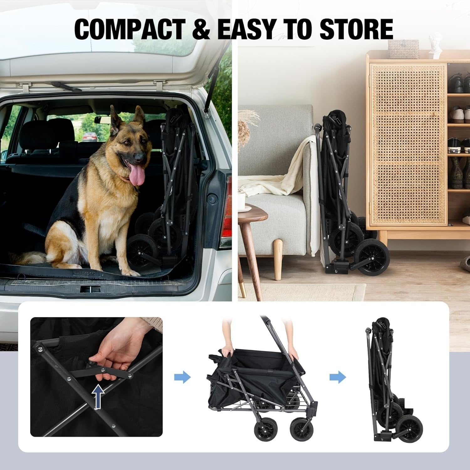 Heavy Duty Dog Wagon Cart 150lb Folding Beach Trolley w/ Canopy All-Terrain