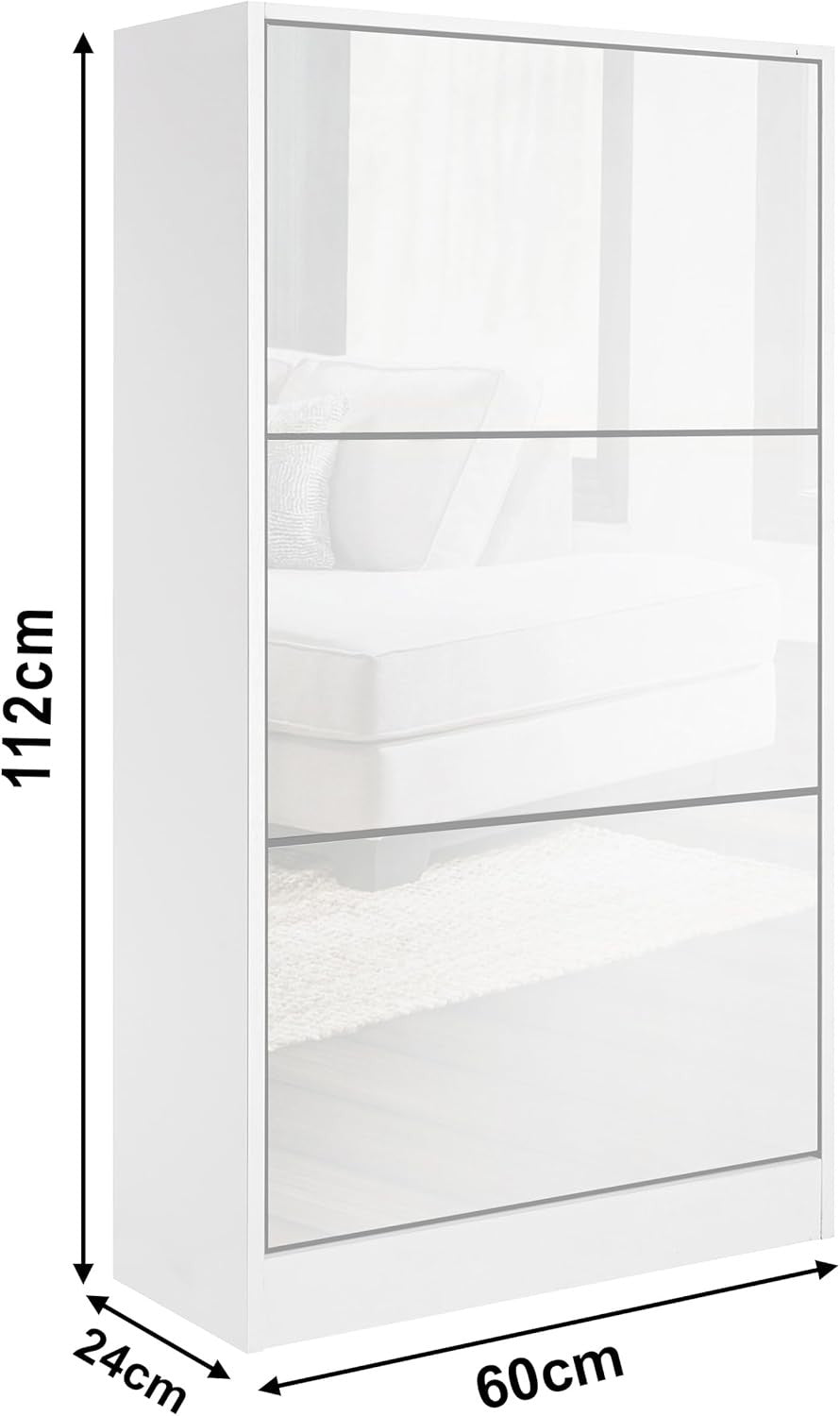 White High Gloss 3 Drawer Shoe Cabinet Modern Slim Storage Unit Hallway