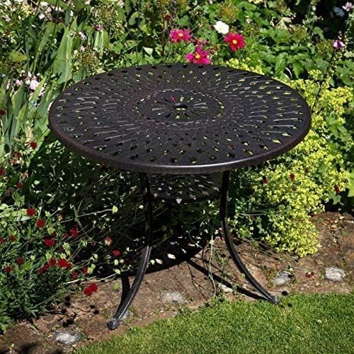 Round Cast Aluminium Garden Table Set 4 Chairs Weatherproof Metal