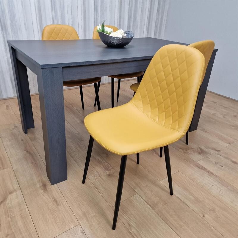 Black Dining Table Set with 4 Yellow Chairs for Kitchen Dining Room