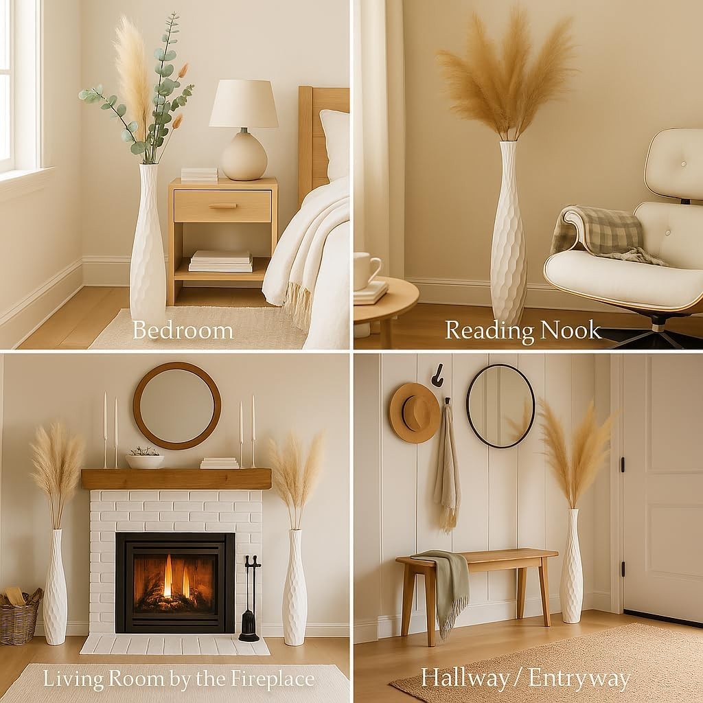 Large White Honeycomb Floor Vase 85cm Tall Wooden Decor for Pampas Grass
