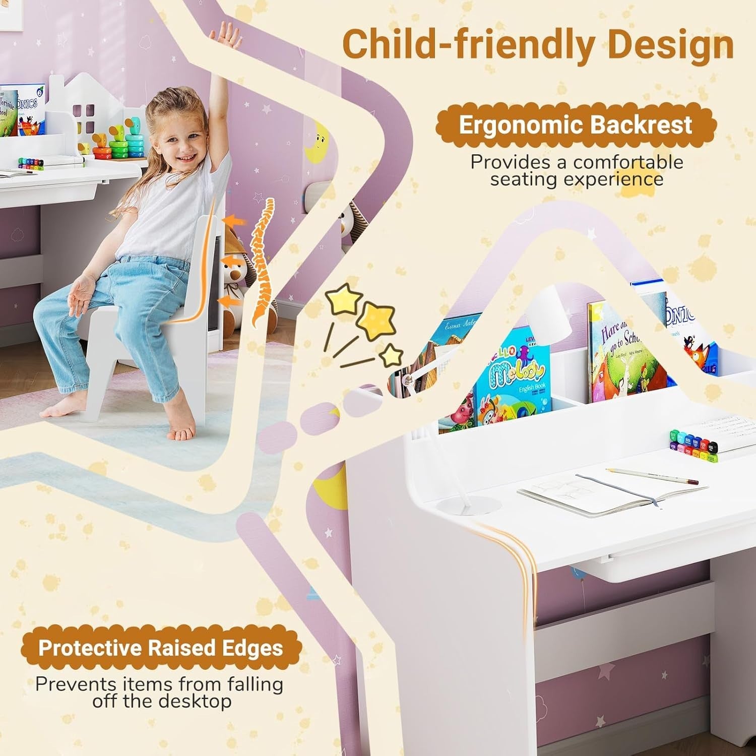 Kids Study Desk & Chair Set with Storage Drawers, Organizer & Ergonomic Design