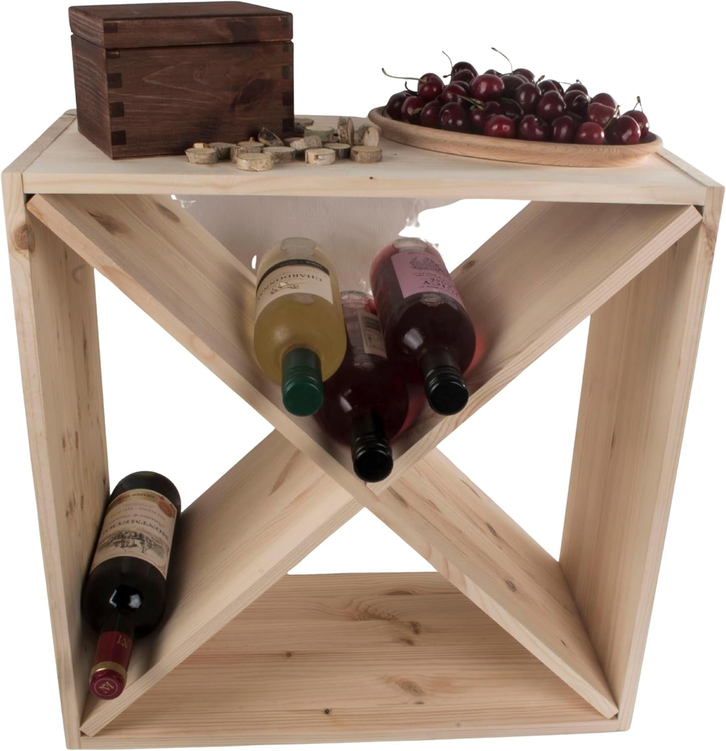24 Bottle Wooden Wine Rack Solid Pine Freestanding Cube Storage Shelf Rustic