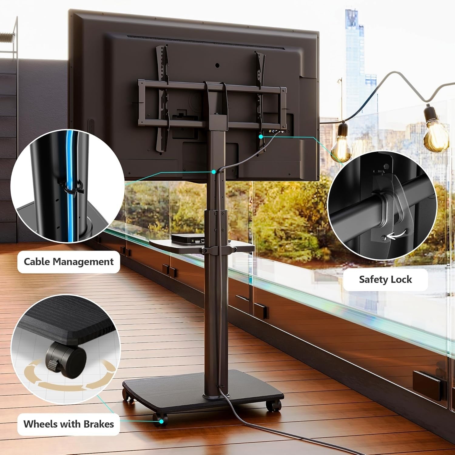 Mobile TV Stand 32–70" Wheels Shelf Tilt Swivel Height Adjustable 40kg
