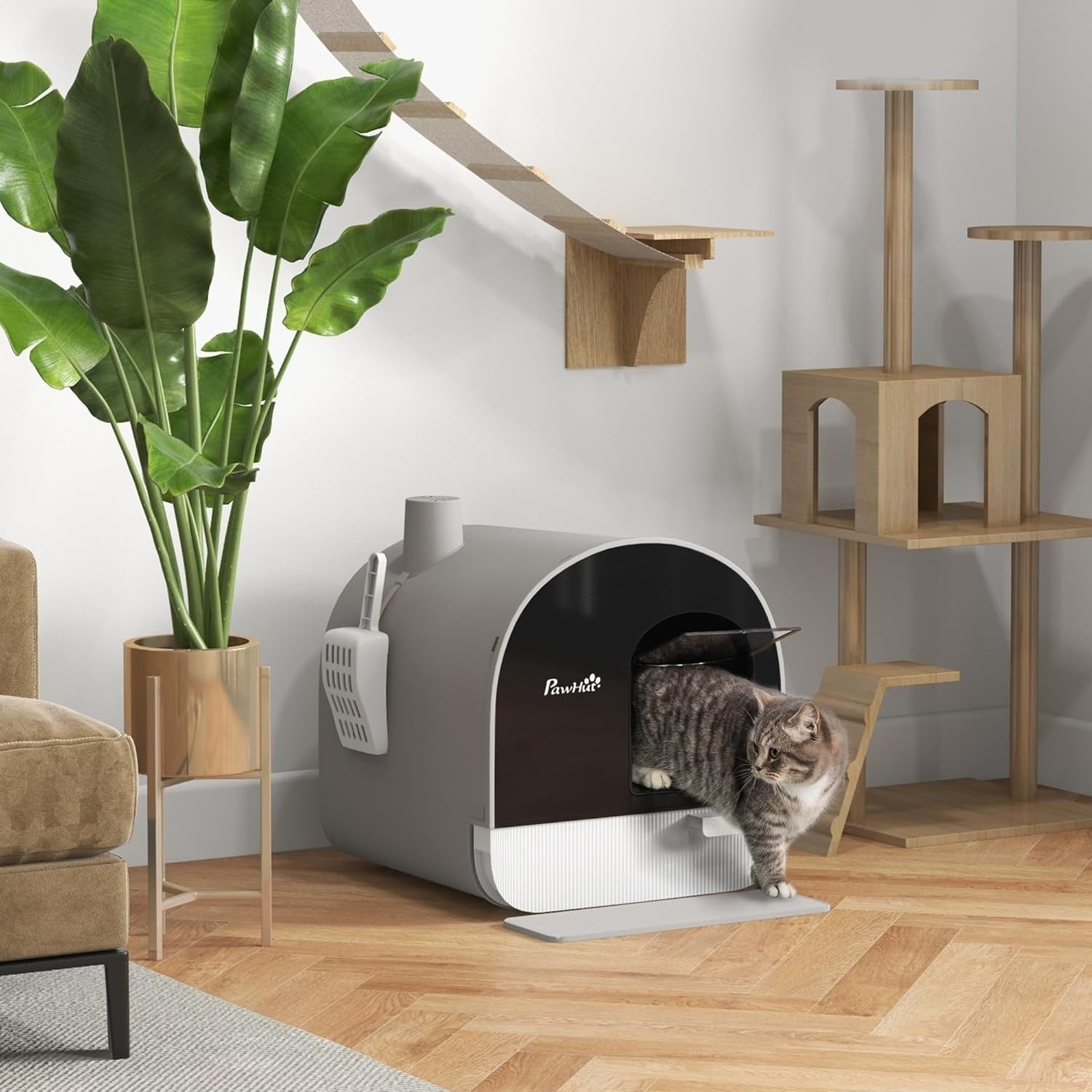 Hooded Cat Litter Box Enclosed Tray Drawer Odor Control Flap Door